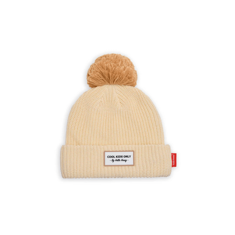 Bonnet beige avec pompom Block Sandy