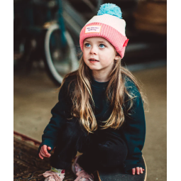 Bonnet blanc/rose pompom bleu Block Pink Ice Hello Hossy