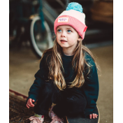 Bonnet blanc/rose pompom bleu Block Pink Ice Hello Hossy