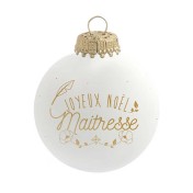 Boule de Noël blanche en verre Joyeux Noël maitresse de Baubels