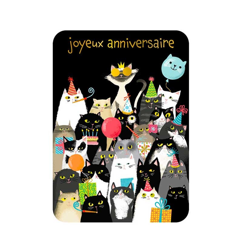 Carte postale "Joyeux anniversaire" chats en fête