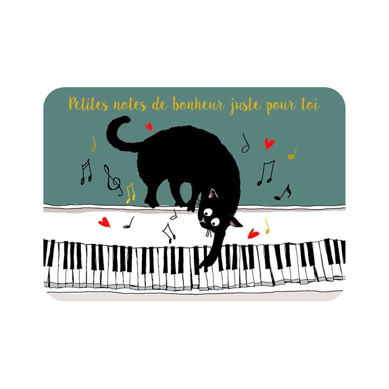 Carte postale "Petites notes de bonheur" chat musicien