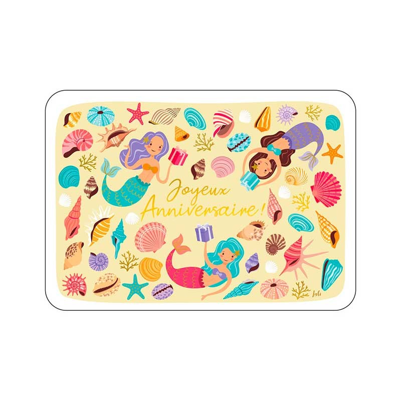 Carte postale "Joyeux anniversaire" sirènes et coquillages