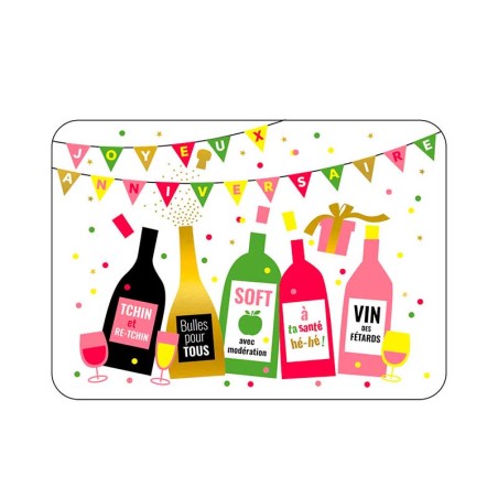 Carte postale "Joyeux anniversaire" bouteilles festives